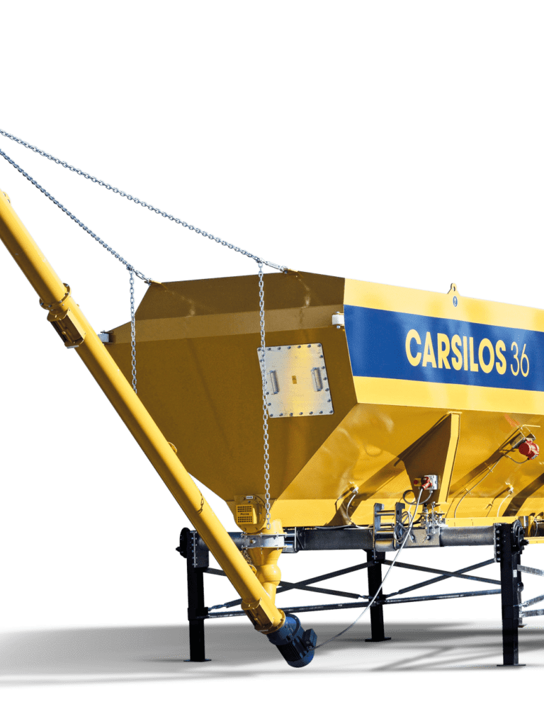 Produktbild freigestellt CARSILO 36 ein horizontales Zementsilo mit einer geneigten Zwmwntabgabschnecke